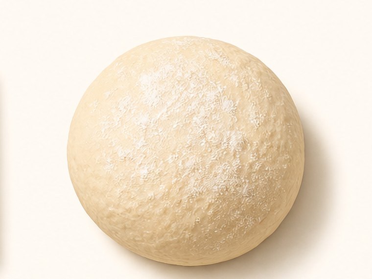 A ball of risen bread dough dusted with flour
